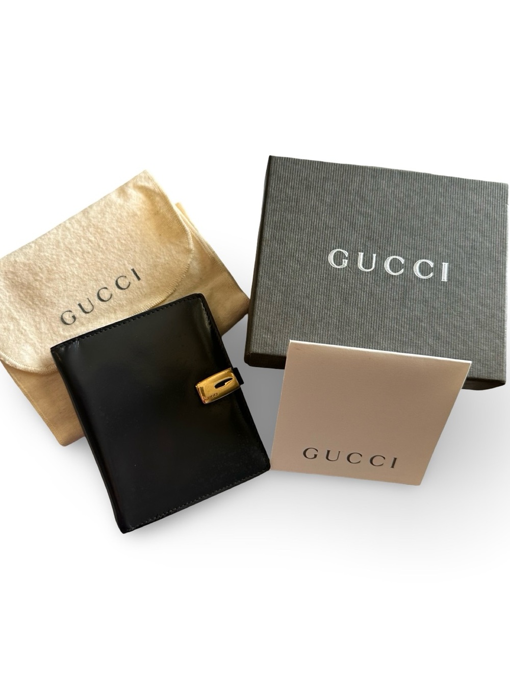 Vintage Gucci Black Smooth Leather Pocket Planner Agenda Cover all inclusive
